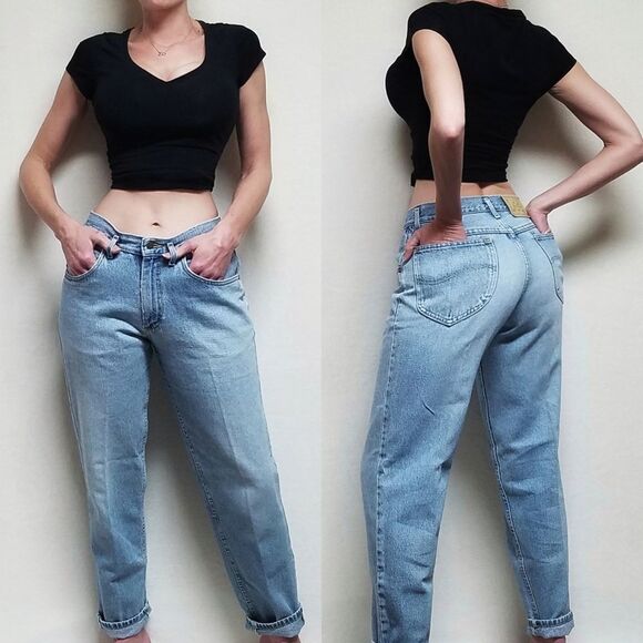 Lee Denim - 𝅺VINTAGE 1970s-80s Lee Light Distressed Stone Wash High Rise Jeans 30